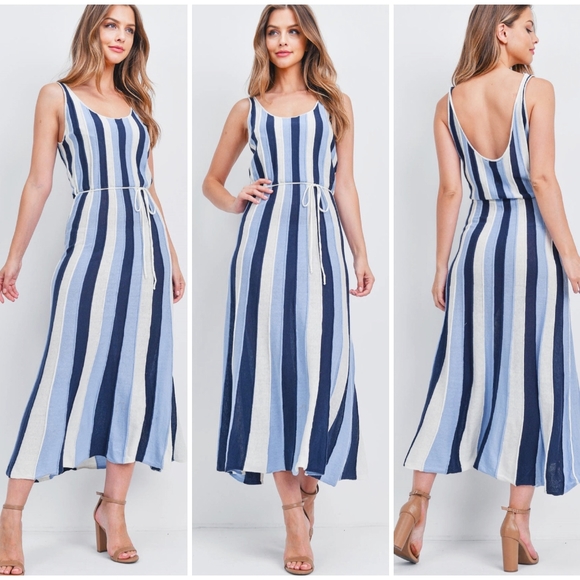 FEW LEFT❗️VERY J Vintage Chic Blue Knitted Midi Dress - Picture 6 of 8